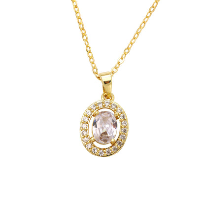 Oval Pendant Necklace For Women In Brass With 18K Real Gold Plated Finish Featuring Zircon On Cable Chain