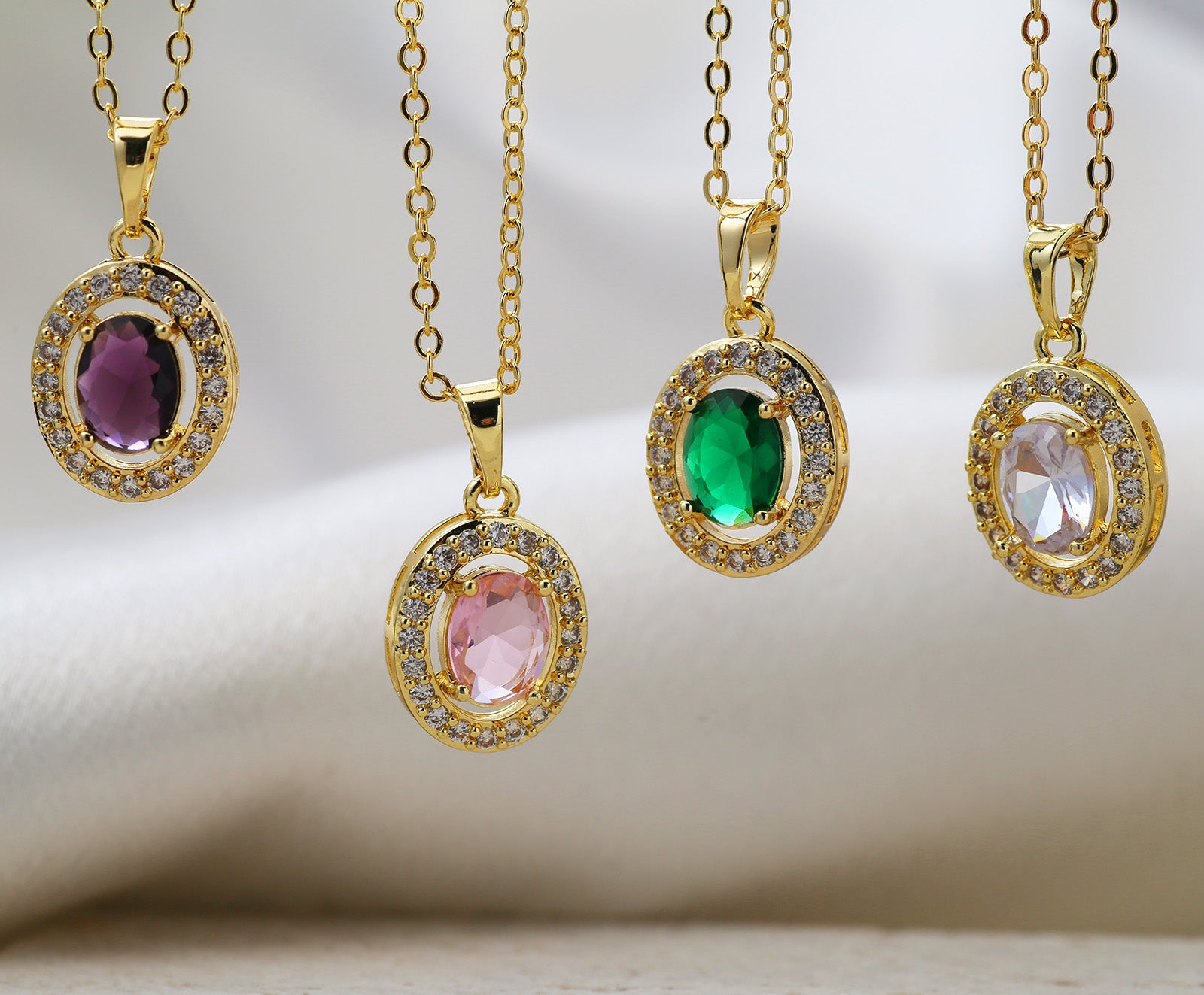 Oval Pendant Necklace For Women In Brass With 18K Real Gold Plated Finish Featuring Zircon On Cable Chain