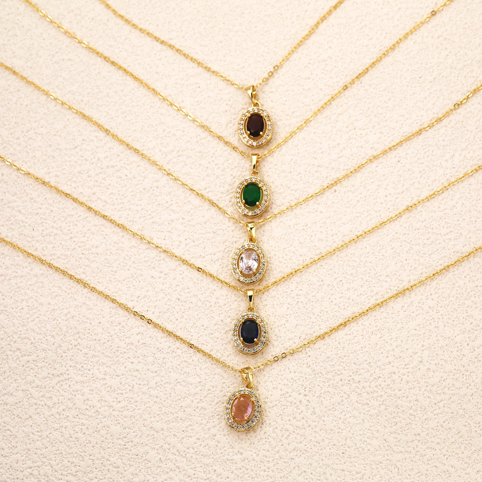 Oval Pendant Necklace For Women In Brass With 18K Real Gold Plated Finish Featuring Zircon On Cable Chain