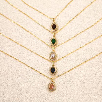 Oval Pendant Necklace For Women In Brass With 18K Real Gold Plated Finish Featuring Zircon On Cable Chain