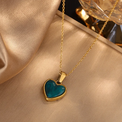 Cute Heart Shape Pendant Necklace For Women In 304 Stainless Steel With 18K Real Gold Plated O Chain