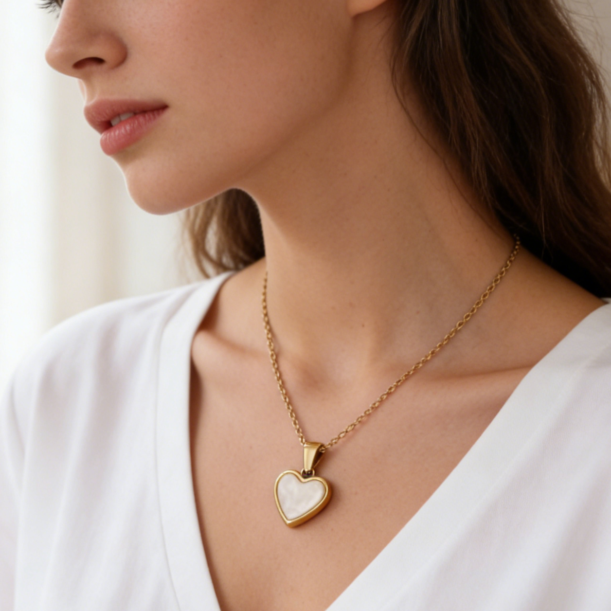 Cute Heart Shape Pendant Necklace For Women In 304 Stainless Steel With 18K Real Gold Plated O Chain