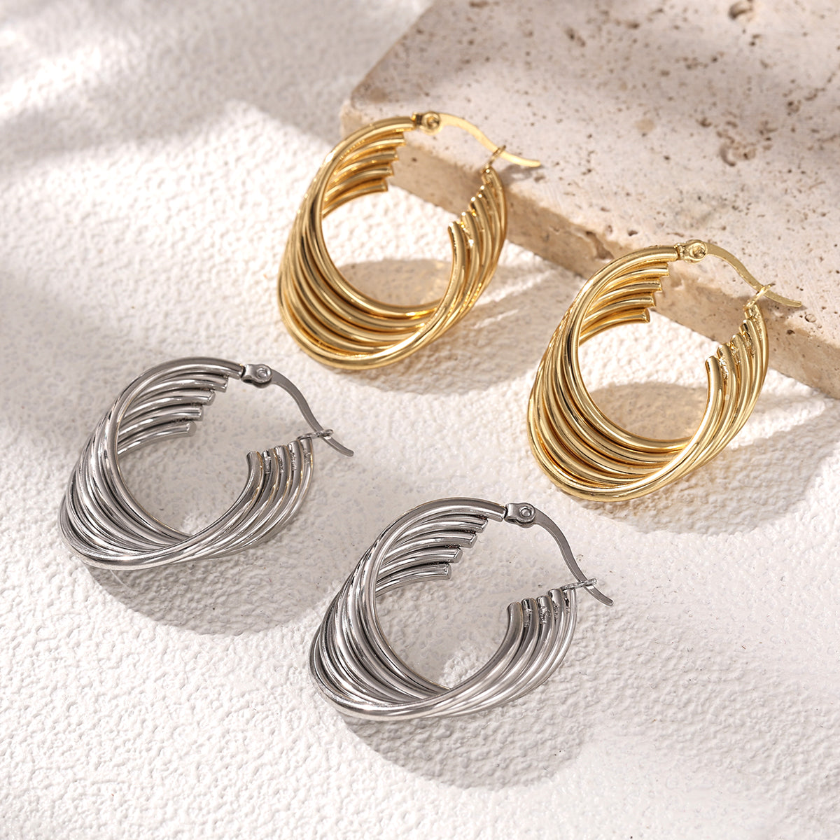 Geometric Earrings For Women Made Of 304 Stainless Steel Featuring Electroplated And 18K Real Gold Plated PVD Coating