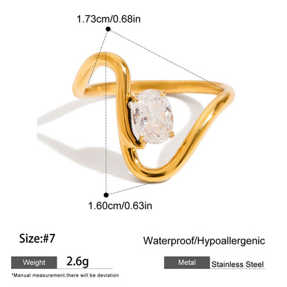 For Women Irregular Rings Made Of 304 Stainless Steel With Electroplated 18K Real Gold Plated And Zircon Inlay