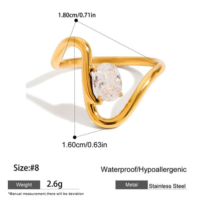 For Women Irregular Rings Made Of 304 Stainless Steel With Electroplated 18K Real Gold Plated And Zircon Inlay