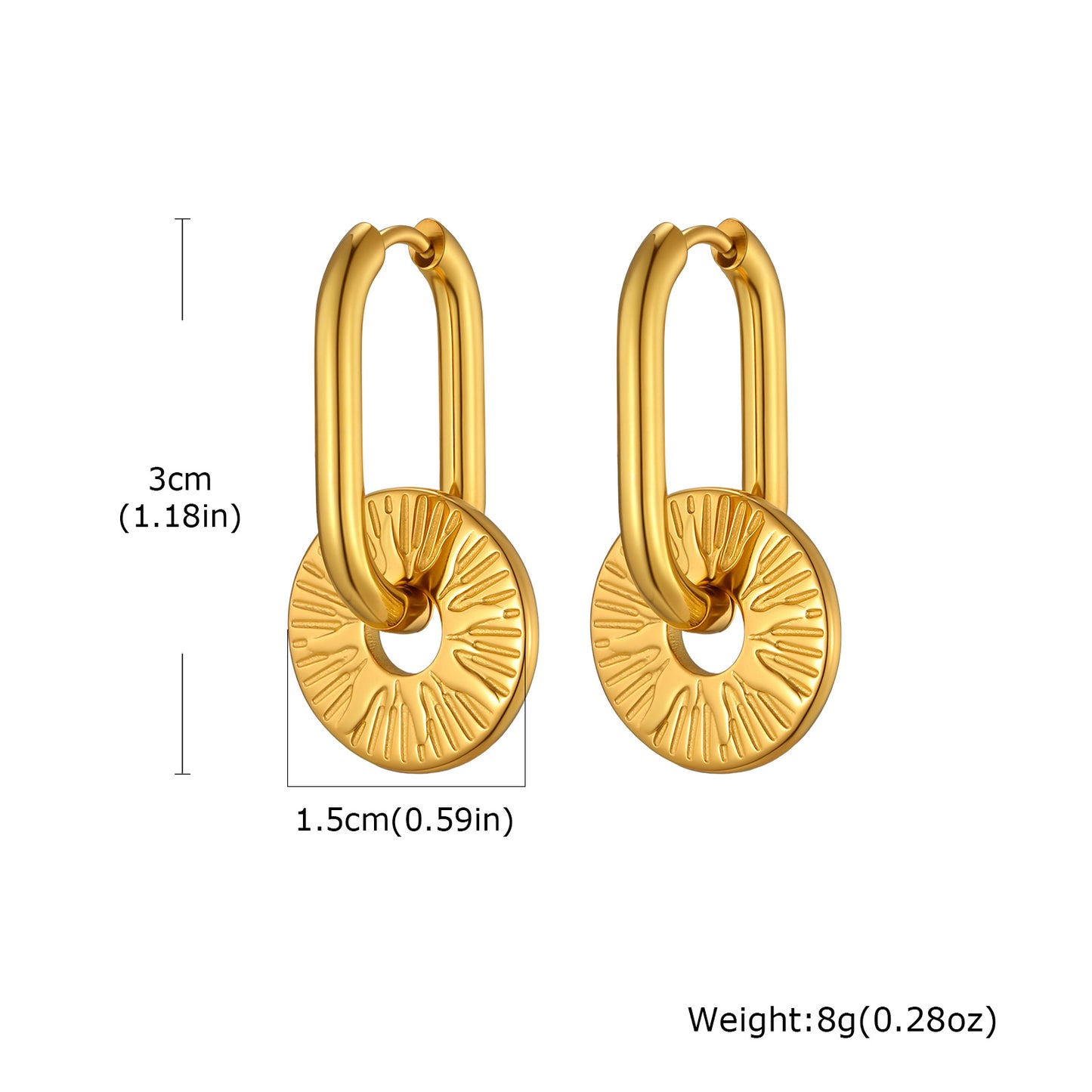 Solid Color Earrings For Women In IG Style, Waterproof Non Tarnish 304 Stainless Steel With 18K Real Gold Plated