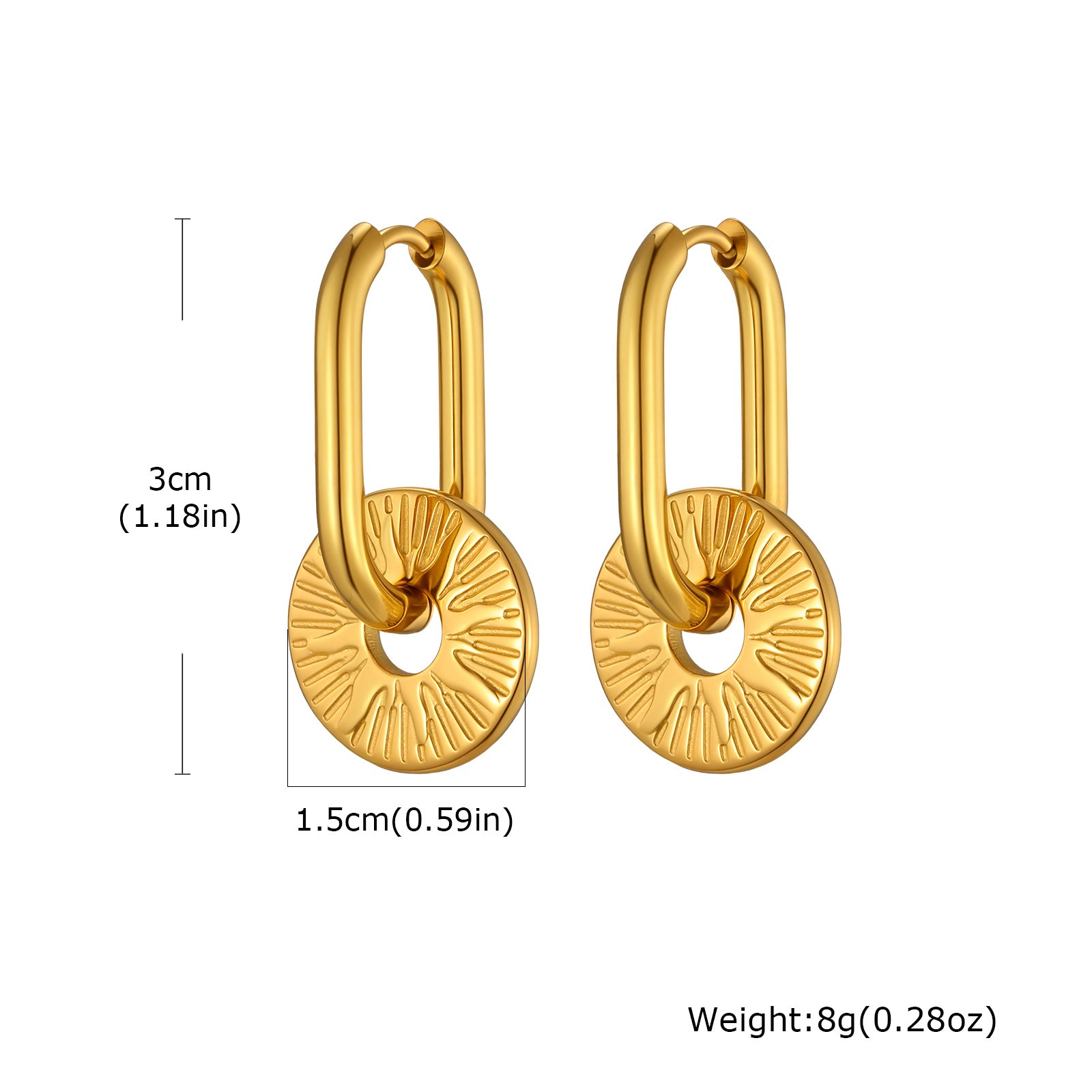 Solid Color Earrings For Women In IG Style, Waterproof Non Tarnish 304 Stainless Steel With 18K Real Gold Plated