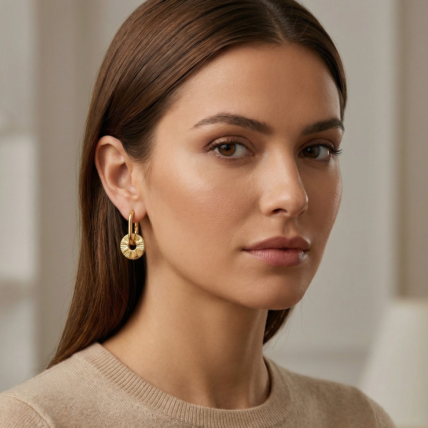Solid Color Earrings For Women In IG Style, Waterproof Non Tarnish 304 Stainless Steel With 18K Real Gold Plated