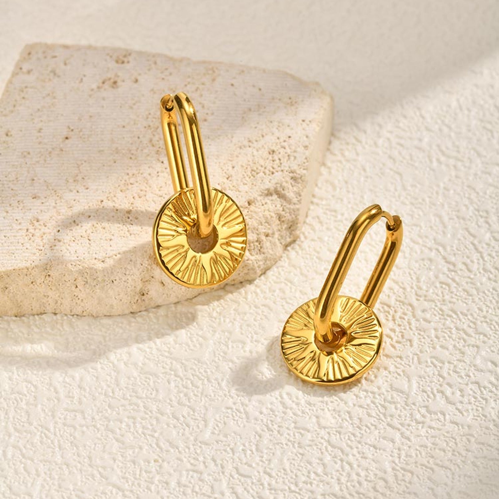 Solid Color Earrings For Women In IG Style, Waterproof Non Tarnish 304 Stainless Steel With 18K Real Gold Plated