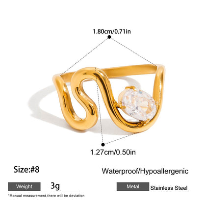 For Women Irregular Rings Made Of 304 Stainless Steel With Electroplated 18K Real Gold Plated And Zircon Inlay