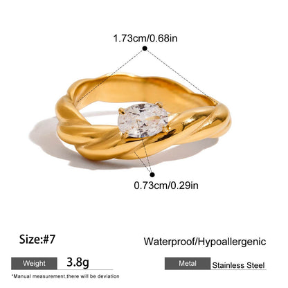 For Women Irregular Rings Made Of 304 Stainless Steel With Electroplated 18K Real Gold Plated And Zircon Inlay