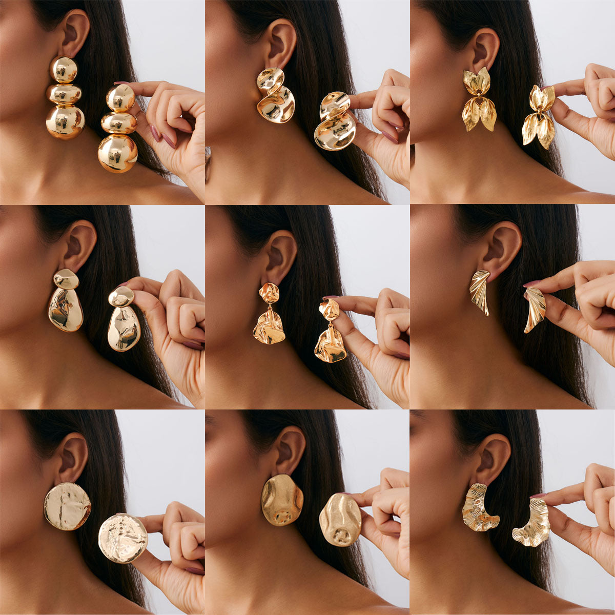 Geometric Twist Stud Earrings For Women In Alloy With Electroplated White K Gold Plated Finish, Golden