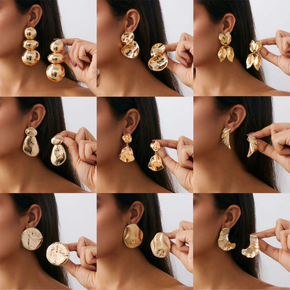Geometric Twist Stud Earrings For Women In Alloy With Electroplated White K Gold Plated Finish, Golden
