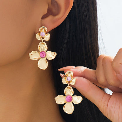 Handmade Sweet Flowers Earrings For Women In Alloy With 18K Real Gold Plated Finish
