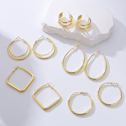 Simple Style Round Earrings For Women In Golden Metal Featuring Electroplated Finish