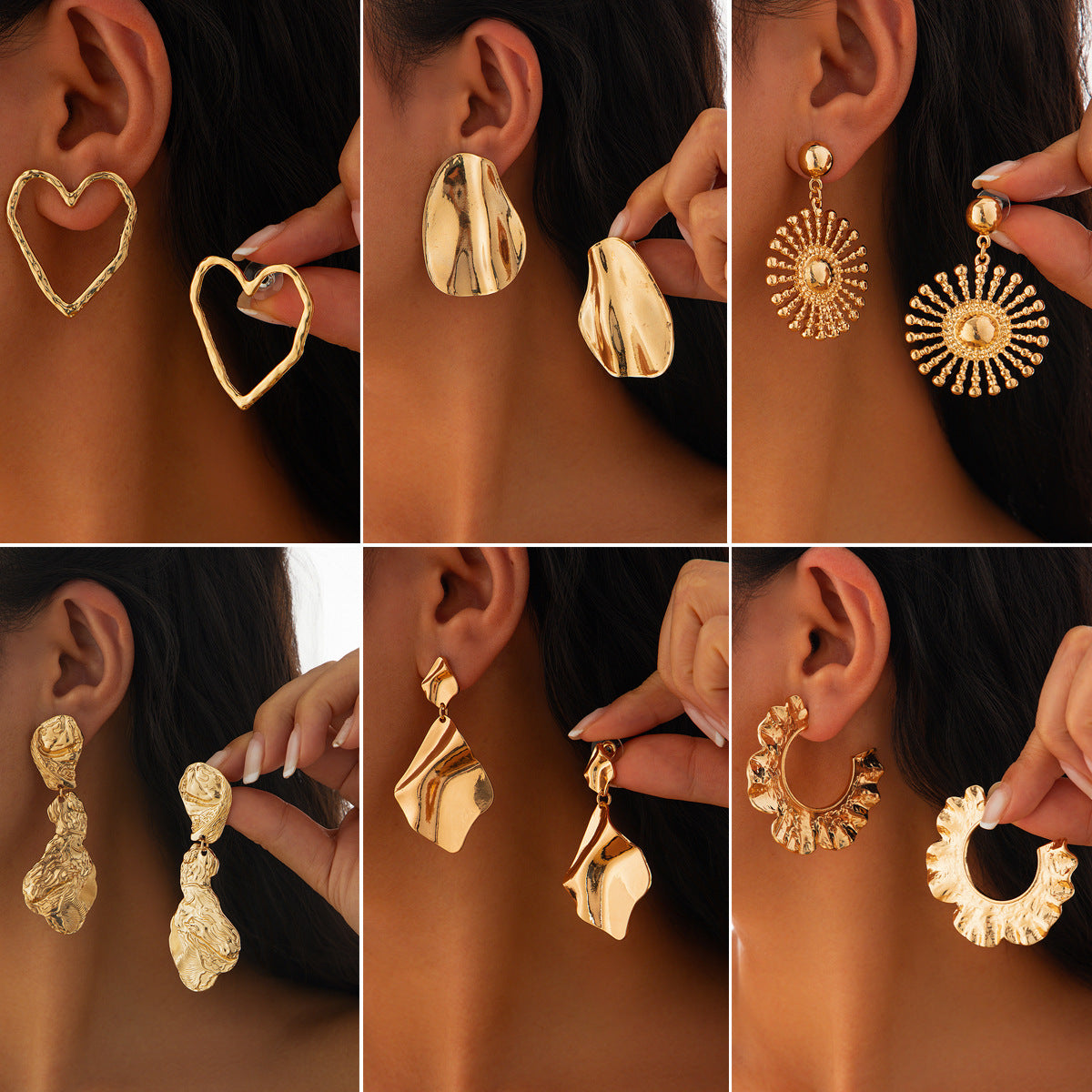 Exaggerated Heart Shape Earrings For Women In Golden Alloy, Stylish And Bold Design