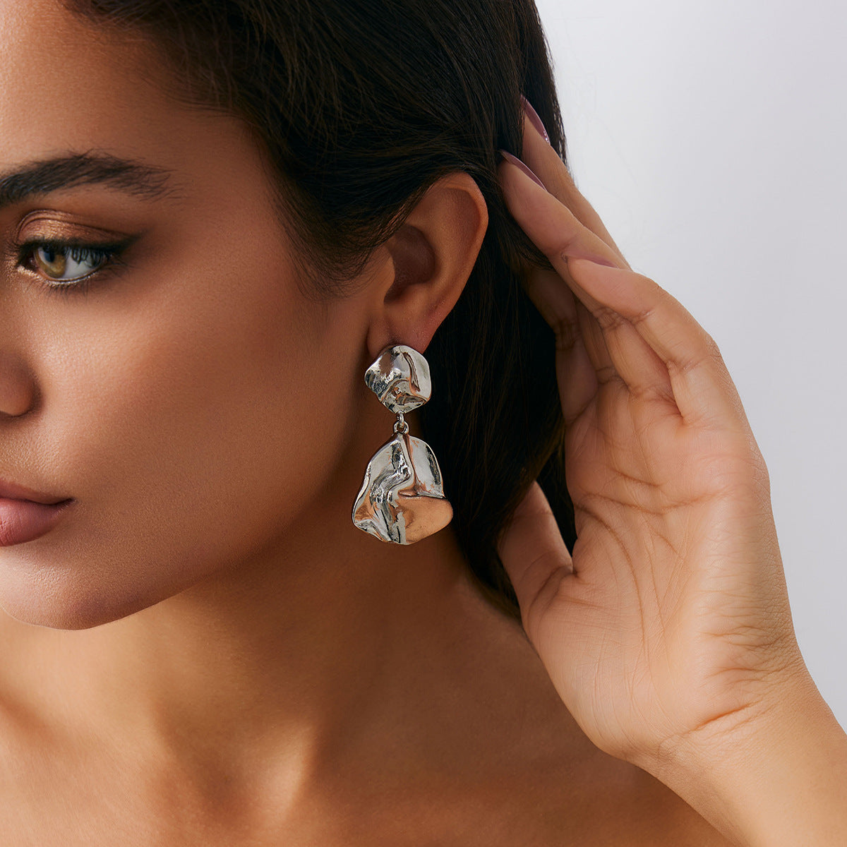 Geometric Twist Stud Earrings For Women In Alloy With Electroplated White K Gold Plated Finish, Golden