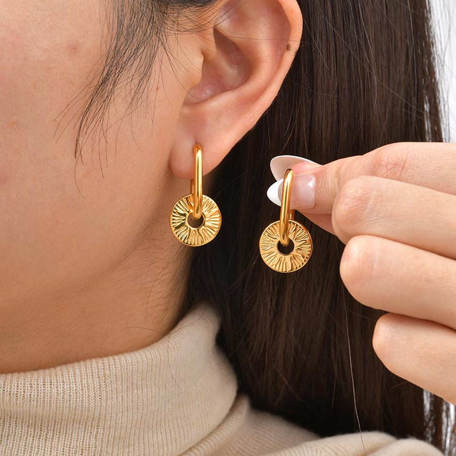Solid Color Earrings For Women In IG Style, Waterproof Non Tarnish 304 Stainless Steel With 18K Real Gold Plated