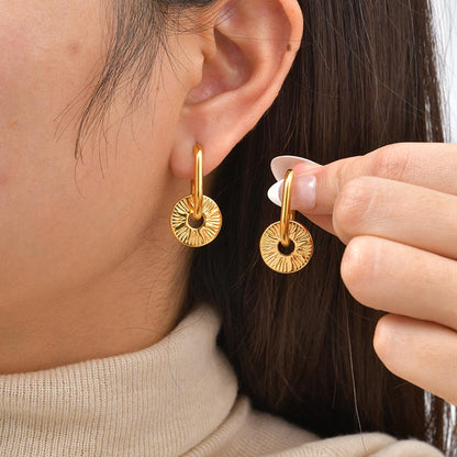 Solid Color Earrings For Women In IG Style, Waterproof Non Tarnish 304 Stainless Steel With 18K Real Gold Plated