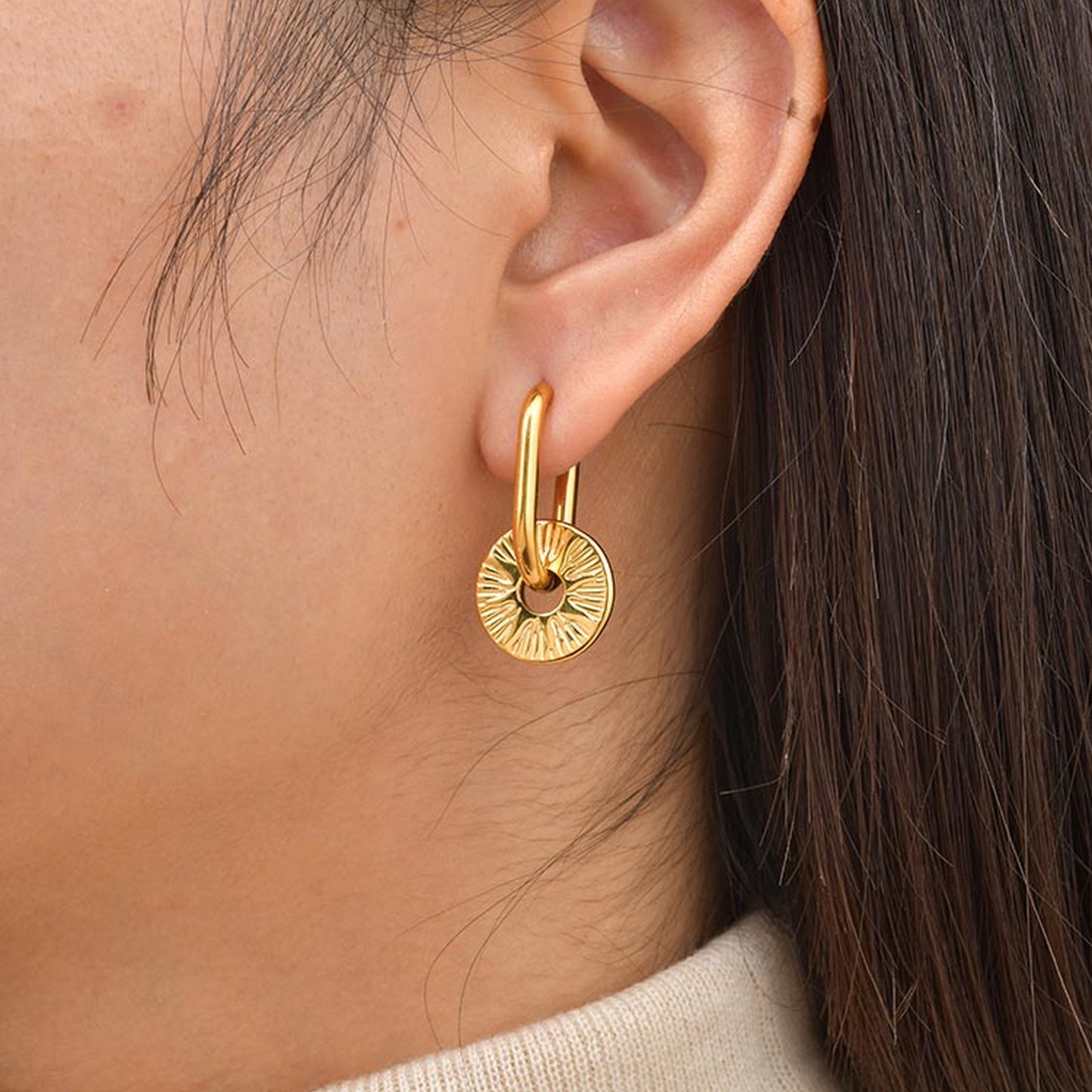 Solid Color Earrings For Women In IG Style, Waterproof Non Tarnish 304 Stainless Steel With 18K Real Gold Plated