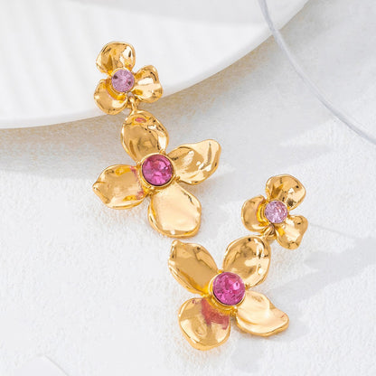 Handmade Sweet Flowers Earrings For Women In Alloy With 18K Real Gold Plated Finish
