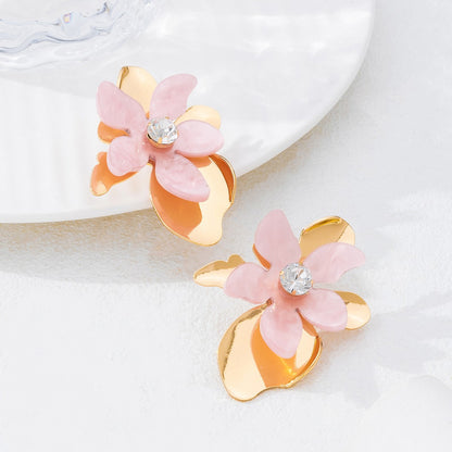 Handmade Sweet Petal Stud Earrings For Women In Alloy