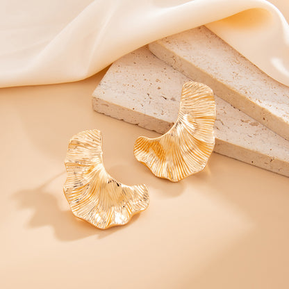 Geometric Twist Stud Earrings For Women In Alloy With Electroplated White K Gold Plated Finish, Golden