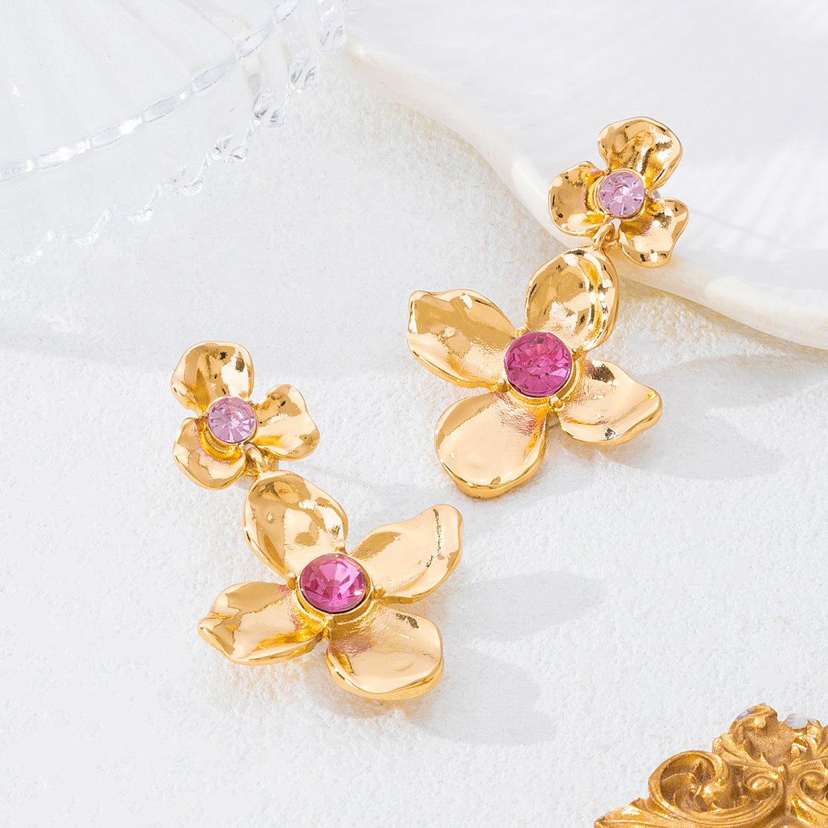 Handmade Sweet Flowers Earrings For Women In Alloy With 18K Real Gold Plated Finish