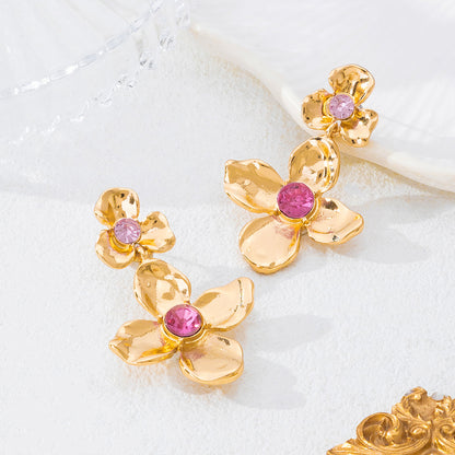 Handmade Sweet Flowers Earrings For Women In Alloy With 18K Real Gold Plated Finish