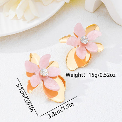 Handmade Sweet Petal Stud Earrings For Women In Alloy
