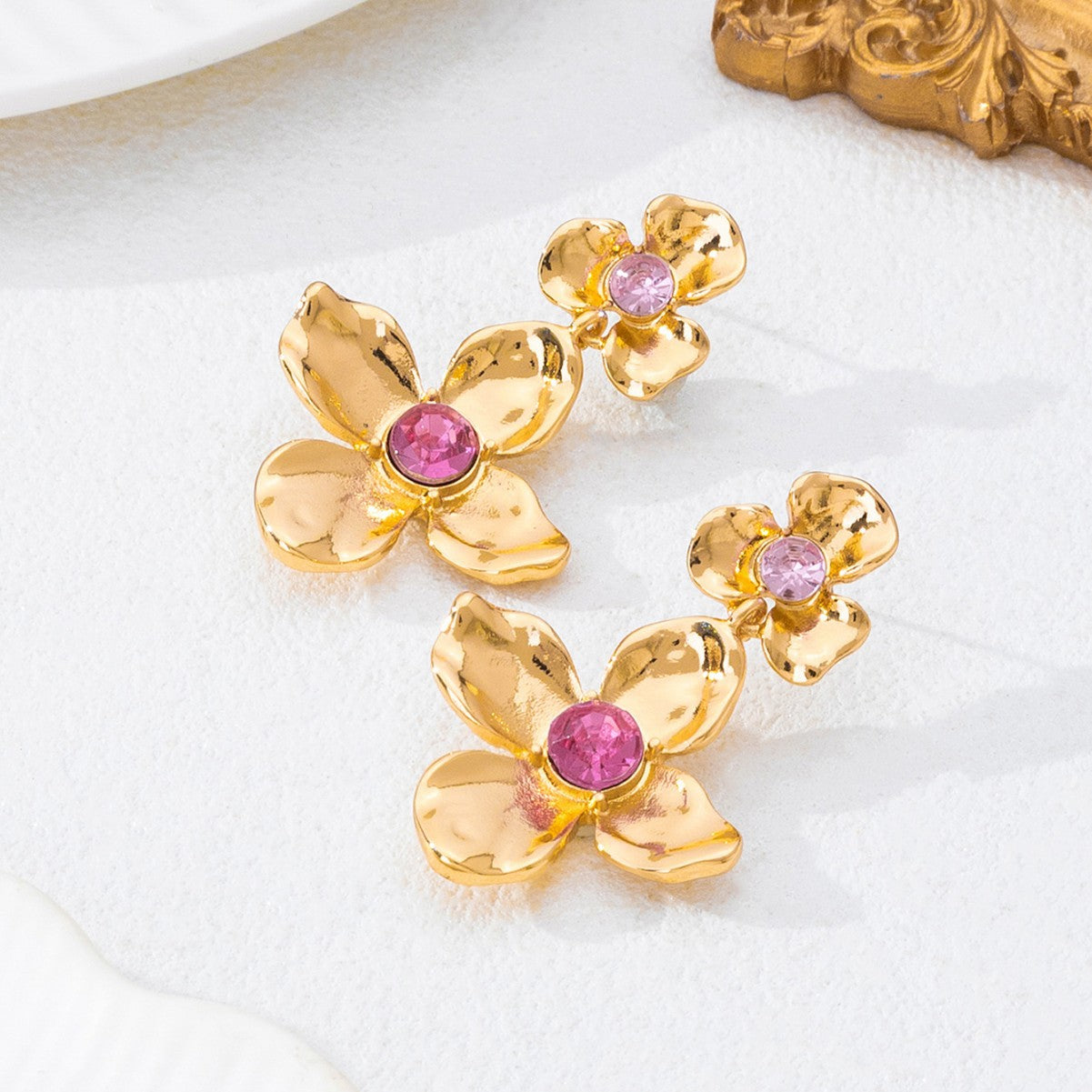 Handmade Sweet Flowers Earrings For Women In Alloy With 18K Real Gold Plated Finish