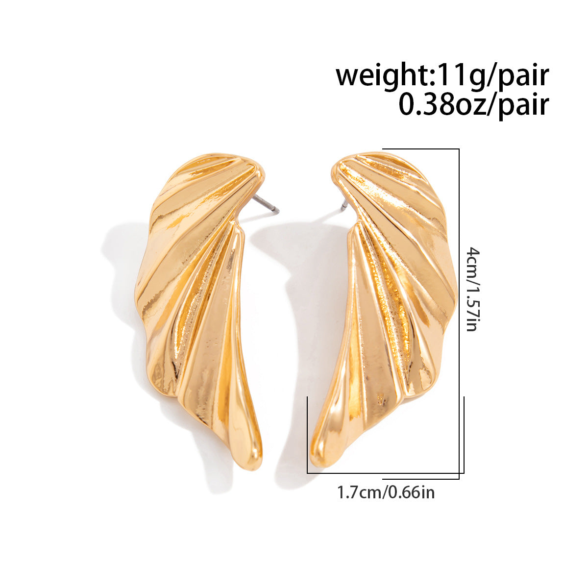 Geometric Twist Stud Earrings For Women In Alloy With Electroplated White K Gold Plated Finish, Golden