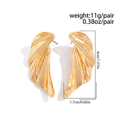 Geometric Twist Stud Earrings For Women In Alloy With Electroplated White K Gold Plated Finish, Golden