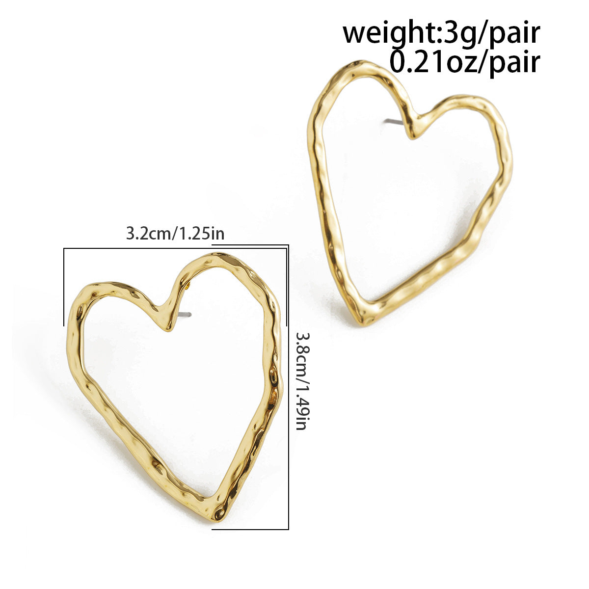 Exaggerated Heart Shape Earrings For Women In Golden Alloy, Stylish And Bold Design