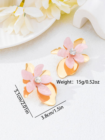 Handmade Sweet Petal Stud Earrings For Women In Alloy
