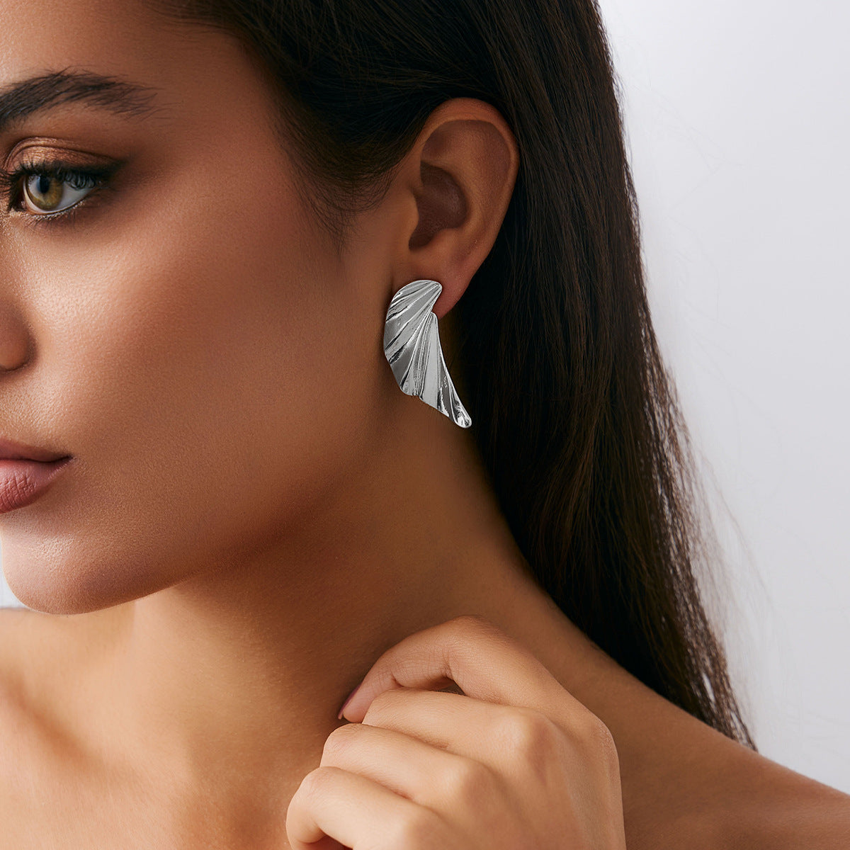 Geometric Twist Stud Earrings For Women In Alloy With Electroplated White K Gold Plated Finish, Golden