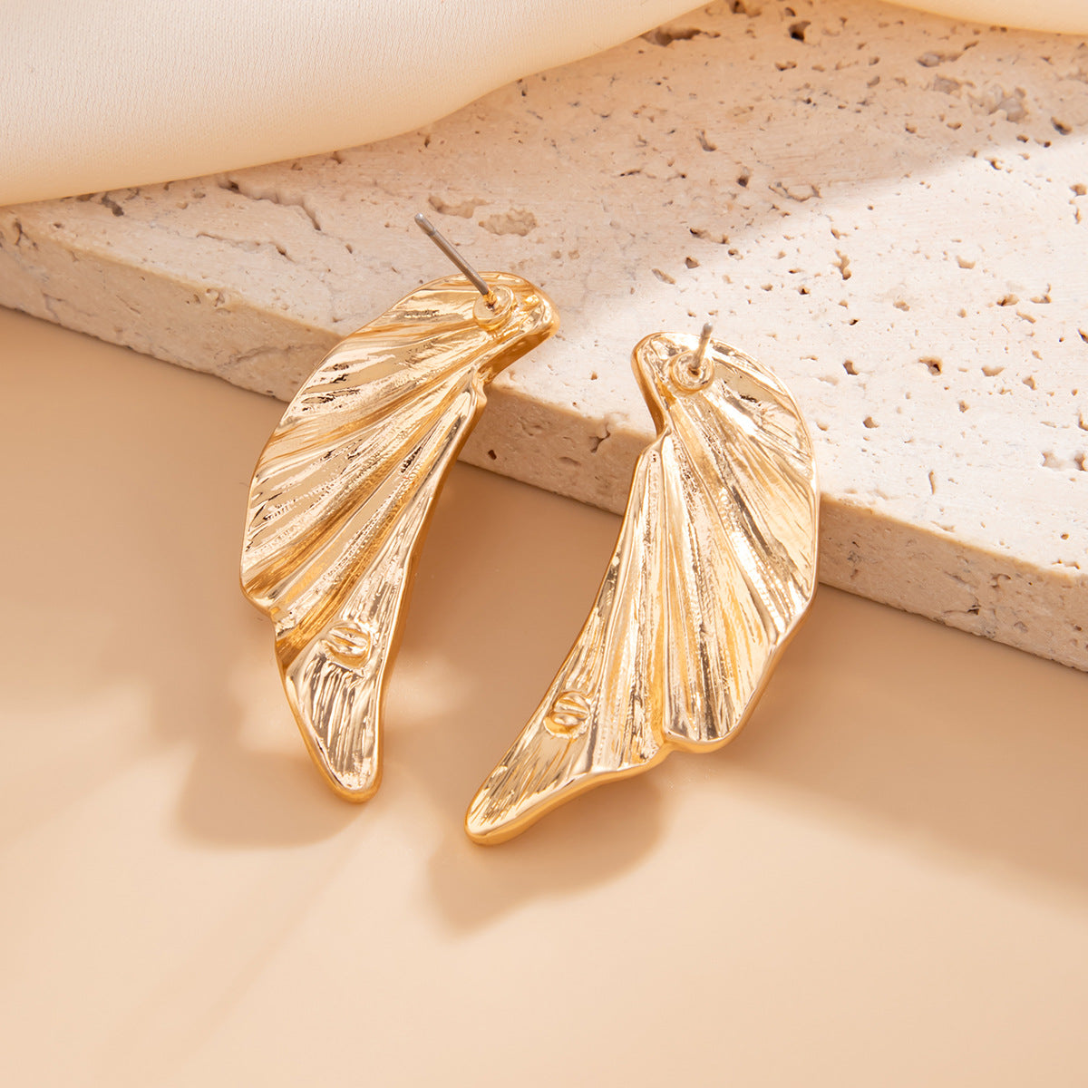 Geometric Twist Stud Earrings For Women In Alloy With Electroplated White K Gold Plated Finish, Golden