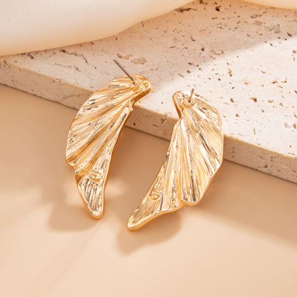 Geometric Twist Stud Earrings For Women In Alloy With Electroplated White K Gold Plated Finish, Golden