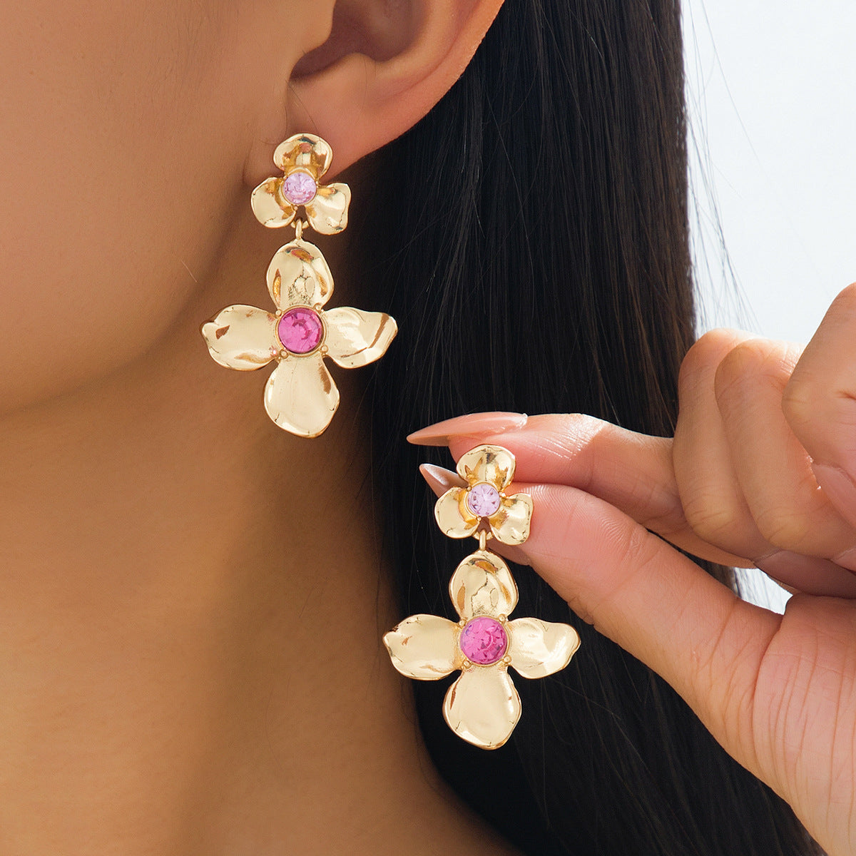 Handmade Sweet Flowers Earrings For Women In Alloy With 18K Real Gold Plated Finish