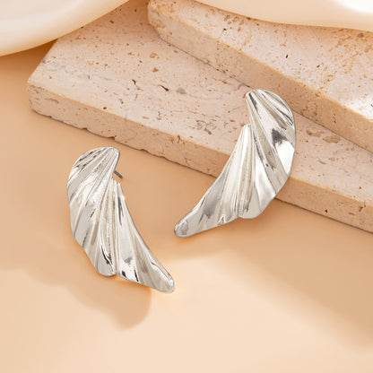 Geometric Twist Stud Earrings For Women In Alloy With Electroplated White K Gold Plated Finish, Golden