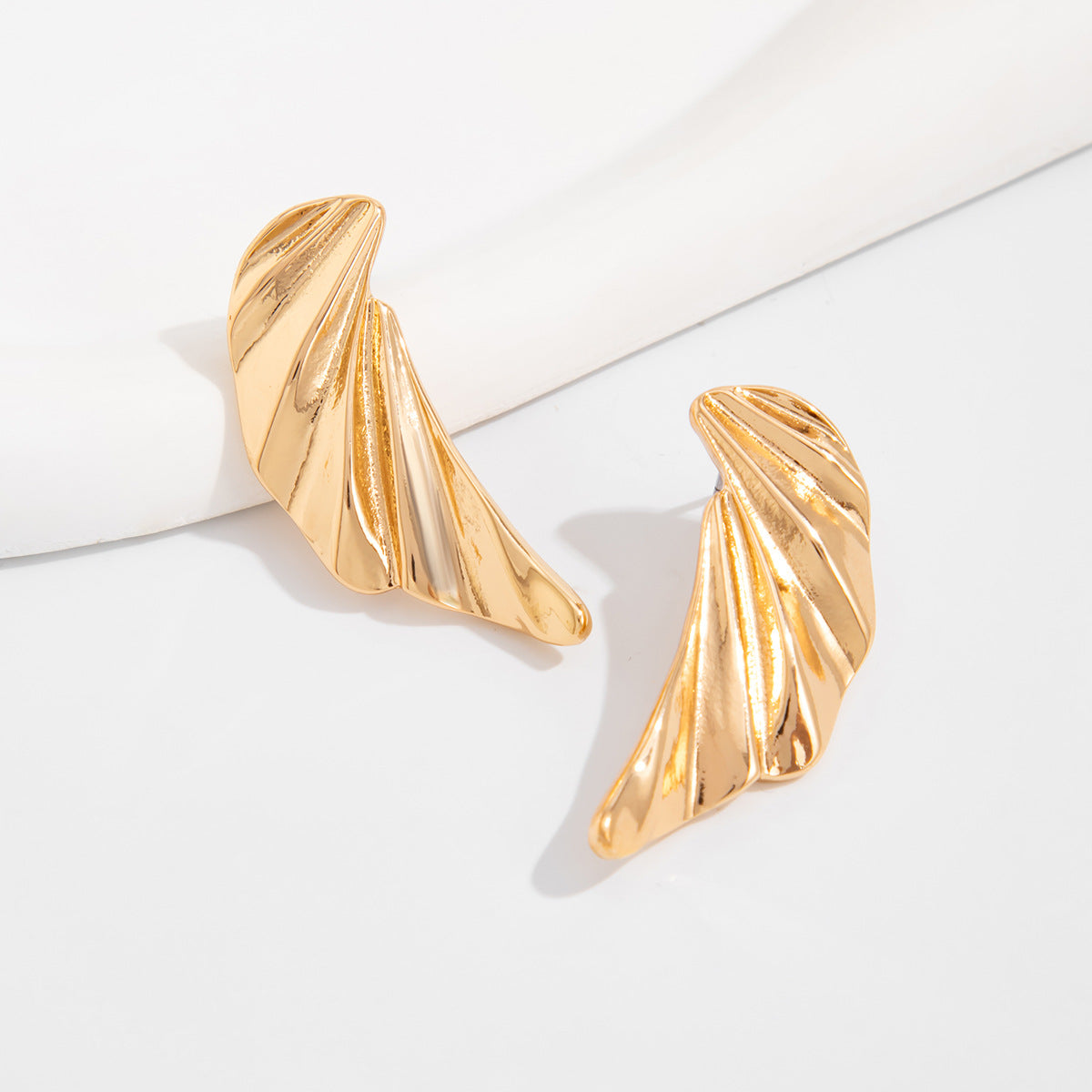Geometric Twist Stud Earrings For Women In Alloy With Electroplated White K Gold Plated Finish, Golden