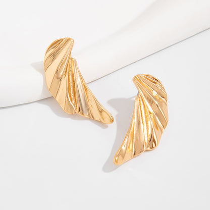 Geometric Twist Stud Earrings For Women In Alloy With Electroplated White K Gold Plated Finish, Golden