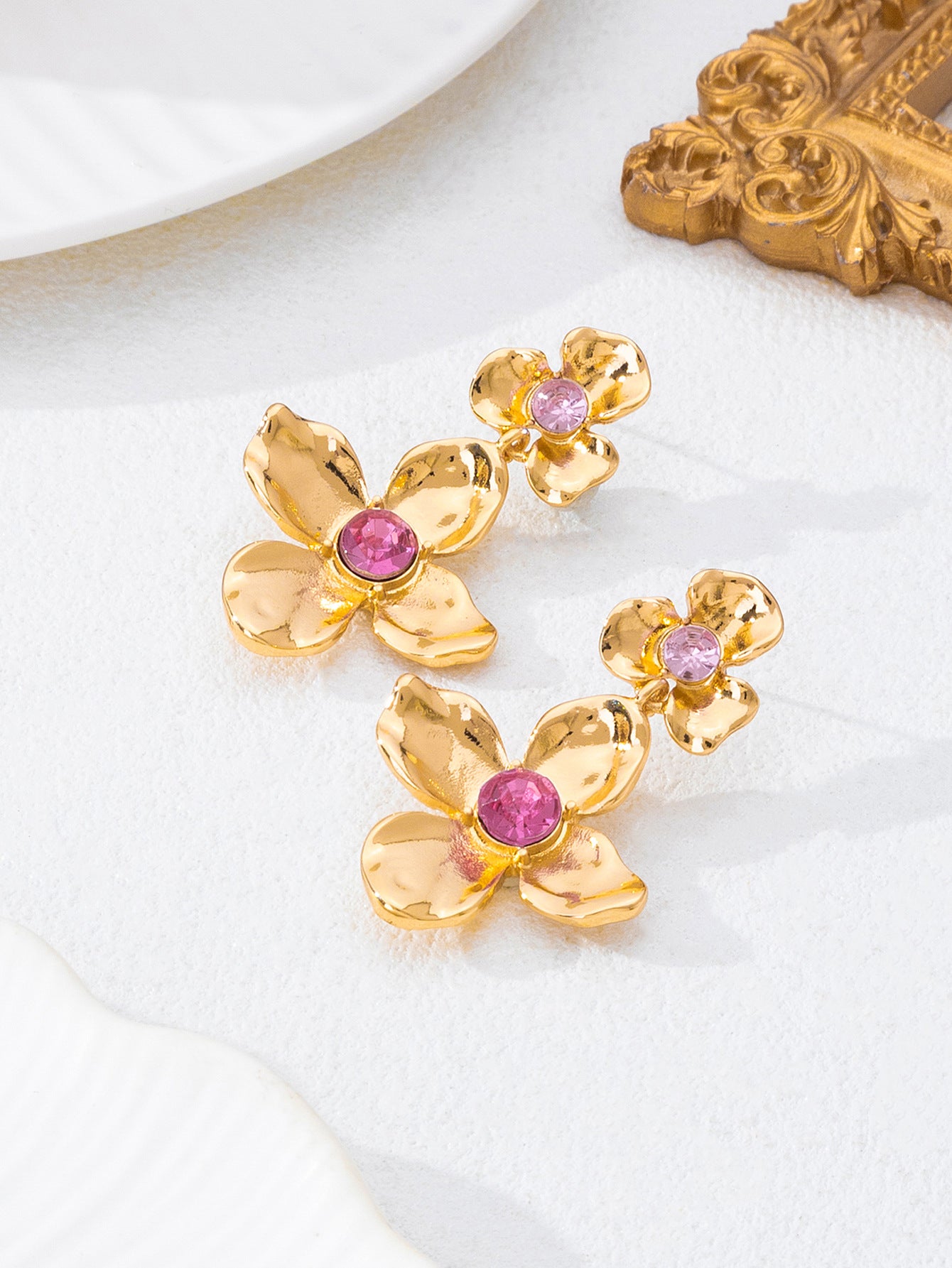 Handmade Sweet Flowers Earrings For Women In Alloy With 18K Real Gold Plated Finish
