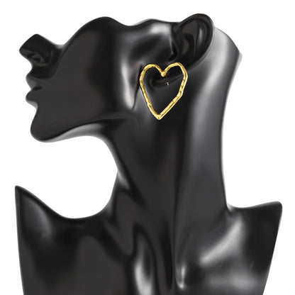 Exaggerated Heart Shape Earrings For Women In Golden Alloy, Stylish And Bold Design