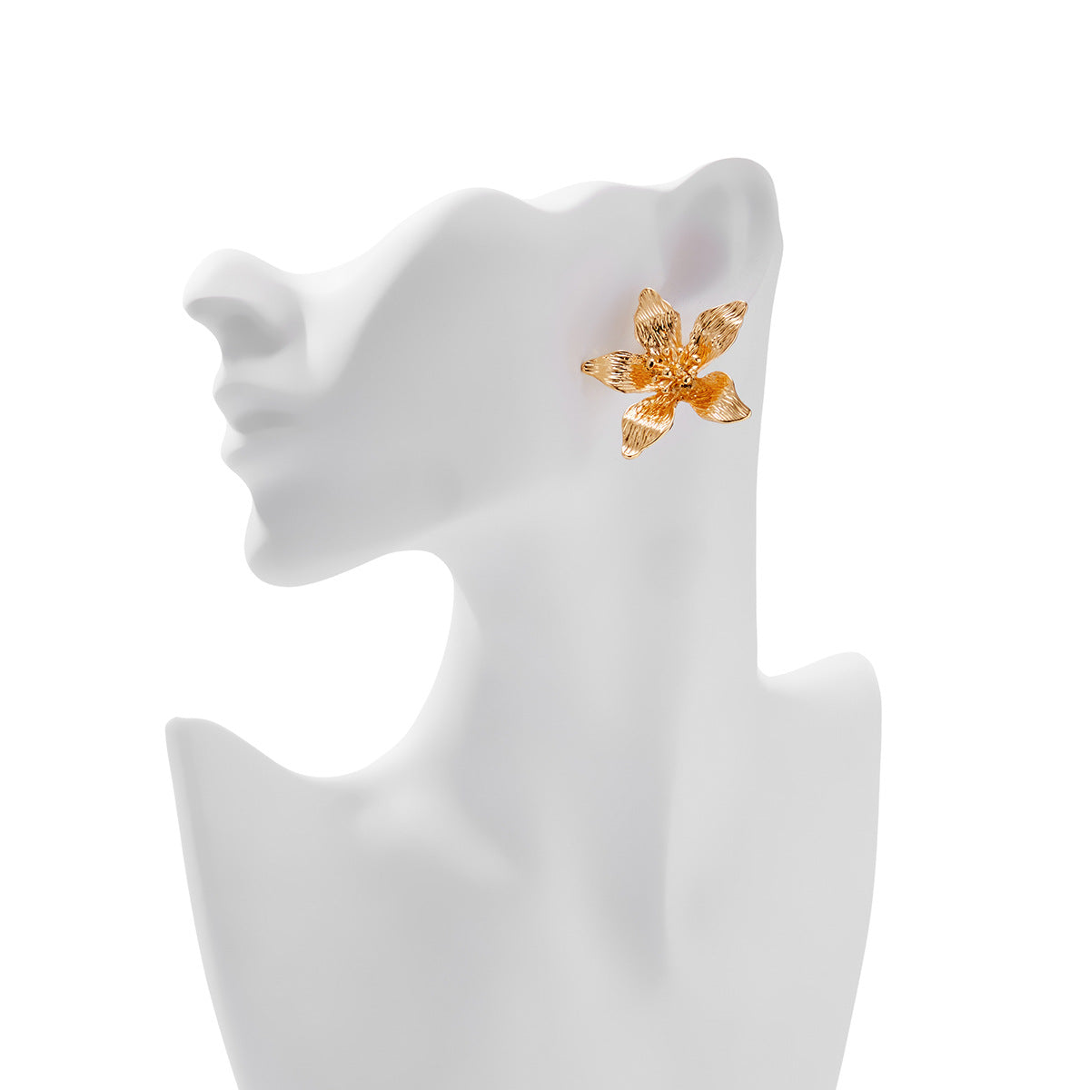 Asymmetrical Flowers Stud Earrings For Women In Zinc Alloy With Golden Plated Electroplated Finish