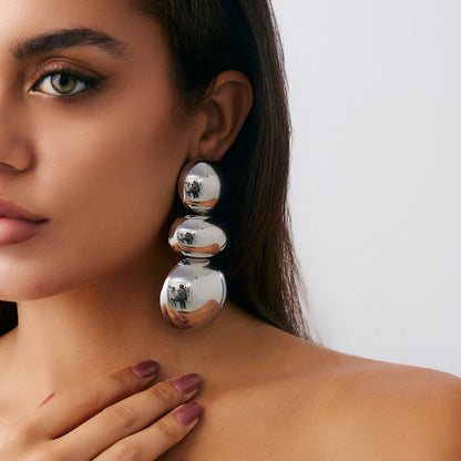 Geometric Twist Stud Earrings For Women In Alloy With Electroplated White K Gold Plated Finish, Golden