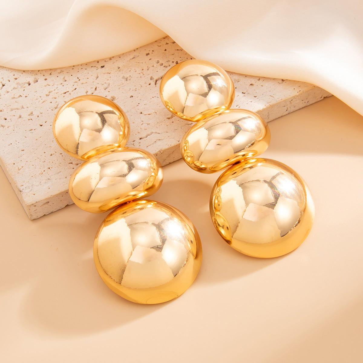 Geometric Twist Stud Earrings For Women In Alloy With Electroplated White K Gold Plated Finish, Golden