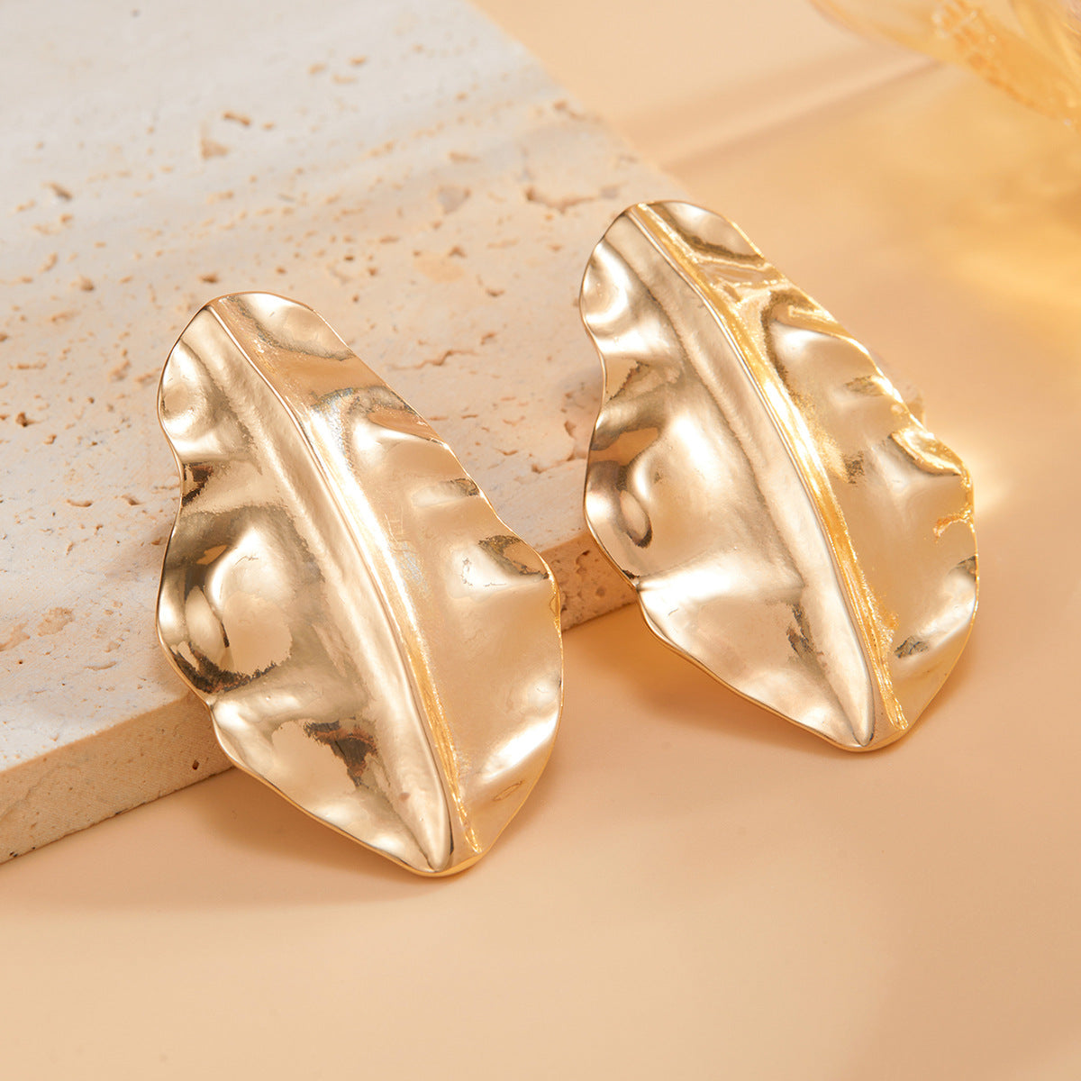 Asymmetrical Flowers Stud Earrings For Women In Zinc Alloy With Golden Plated Electroplated Finish