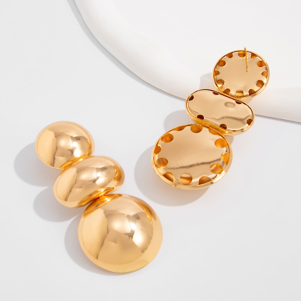 Geometric Twist Stud Earrings For Women In Alloy With Electroplated White K Gold Plated Finish, Golden