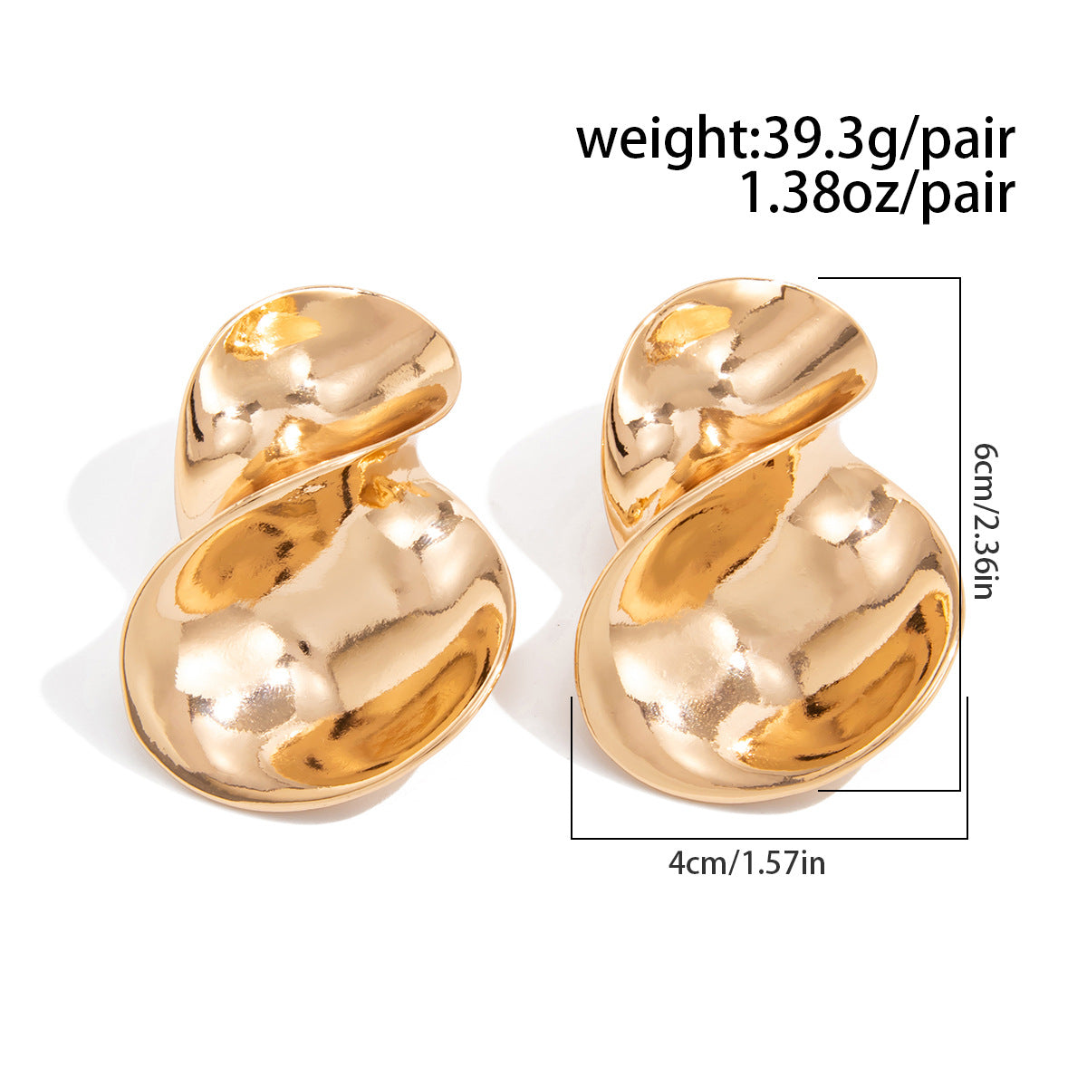 Geometric Twist Stud Earrings For Women In Alloy With Electroplated White K Gold Plated Finish, Golden